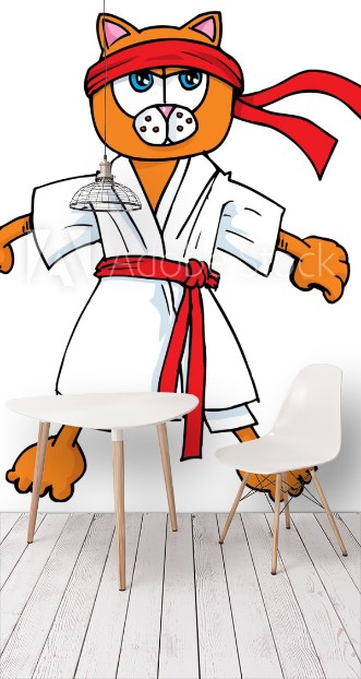 Bild vun Cartoon cat in karate outfit